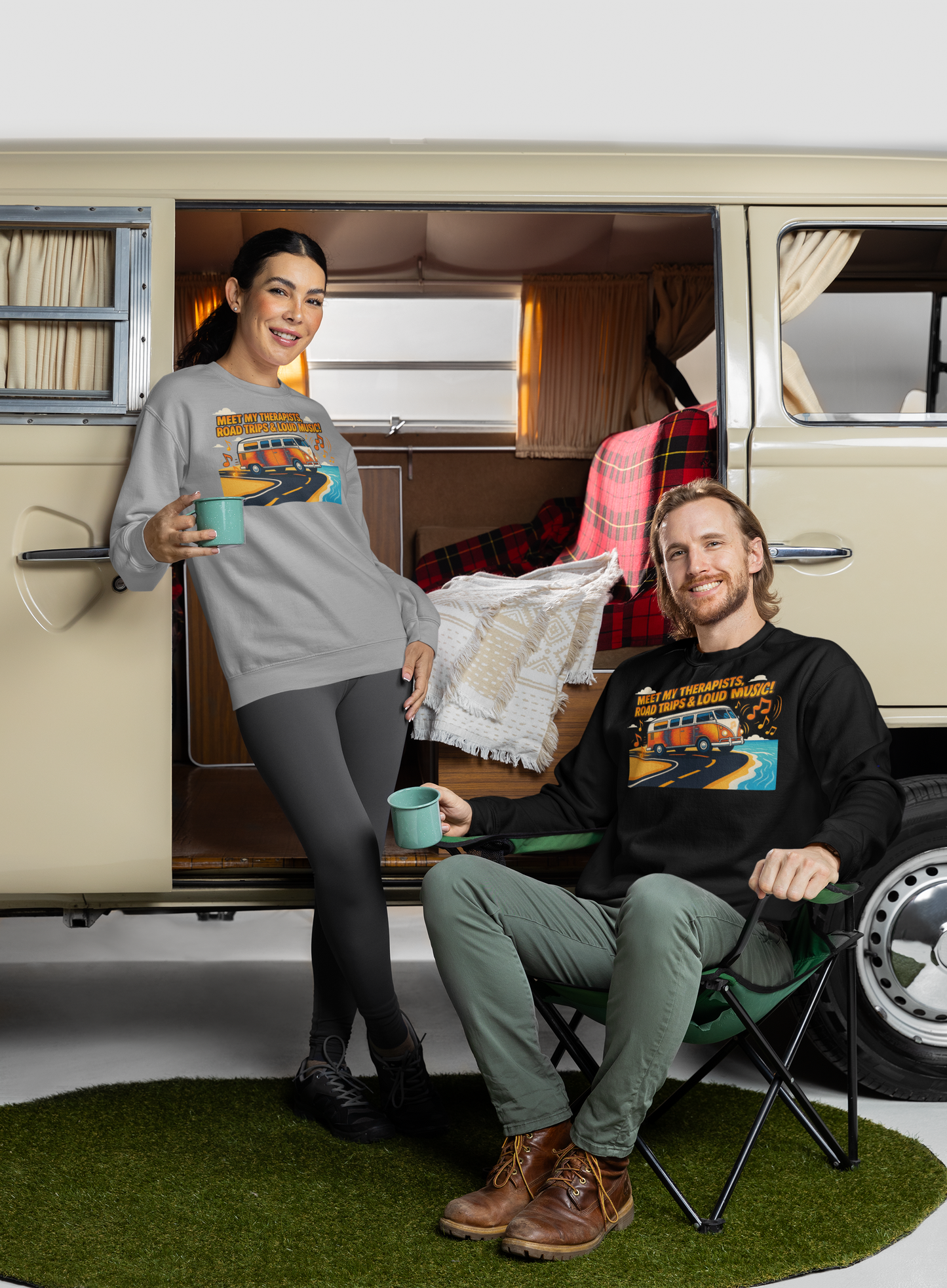 Meet My Therapists Sweatshirt – Road Trips & Loud Music Graphic Crewneck