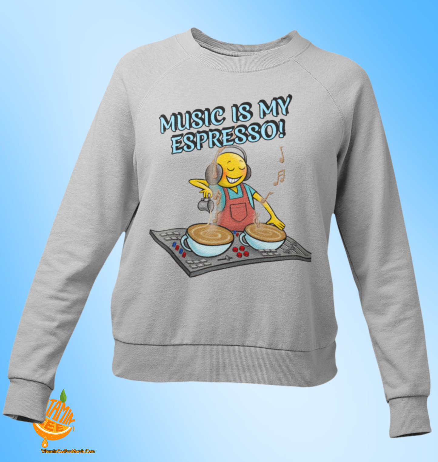 Fun Graphic Sweater for Coffee and or Music Lovers!