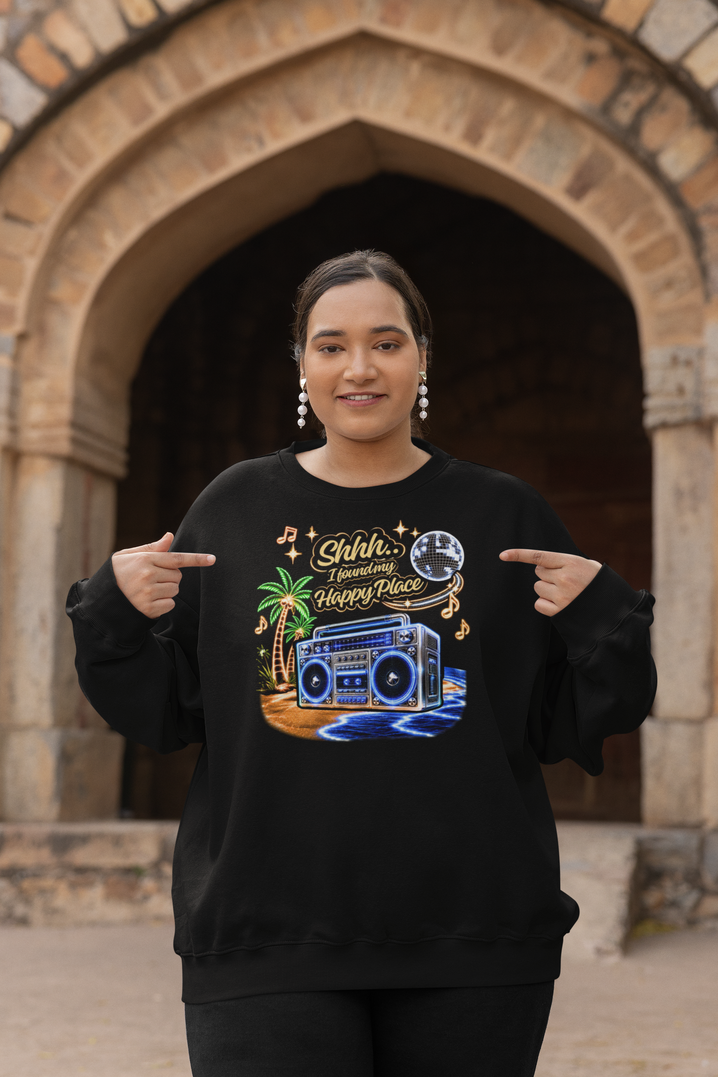 I’m In My Happy Place Sweatshirt – Retro Music Beach Crewneck
