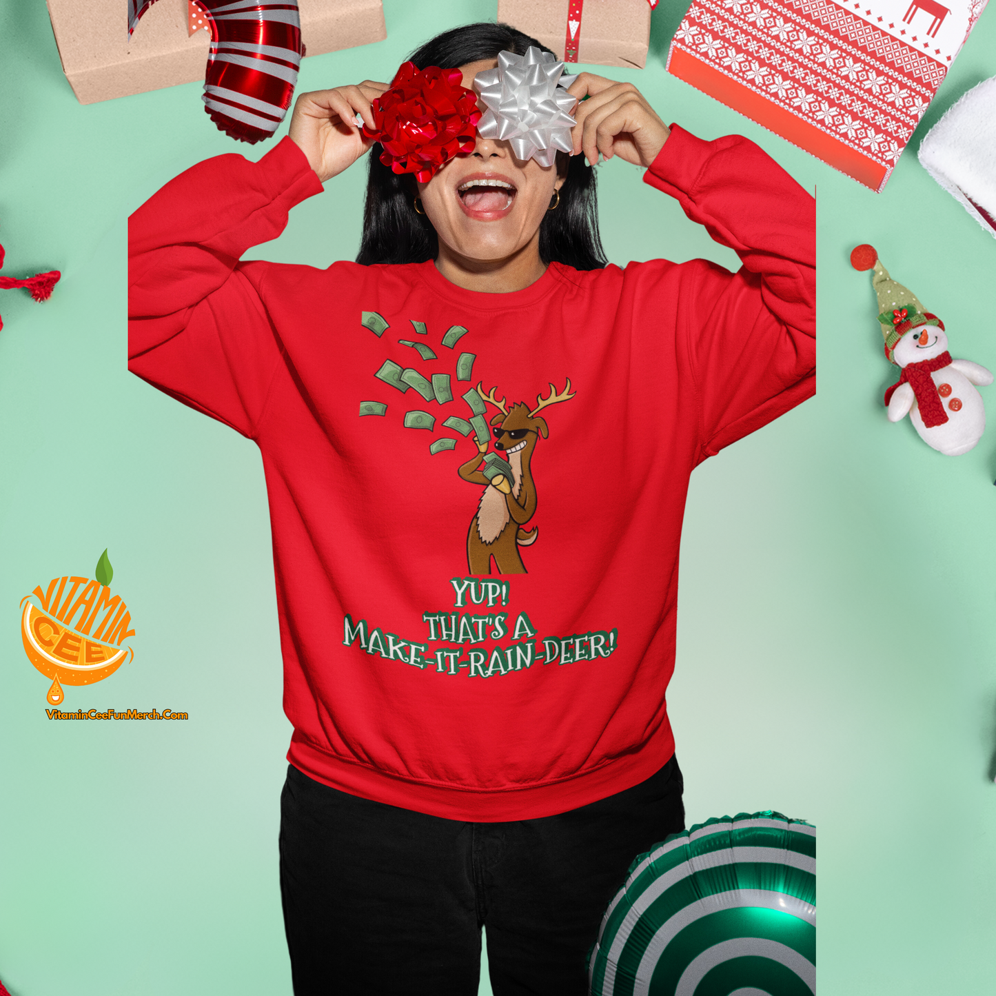 Fun Christmas Sweater with the Best Reindeer that Money can buy!