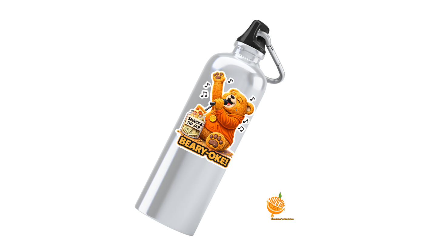 Beary-Oke Sticker – Funny Karaoke Bear Vinyl Sticker, Singing Dosey Bear™ Decal, Cute Music Humor Sticker, Snack Tip Jar Cartoon