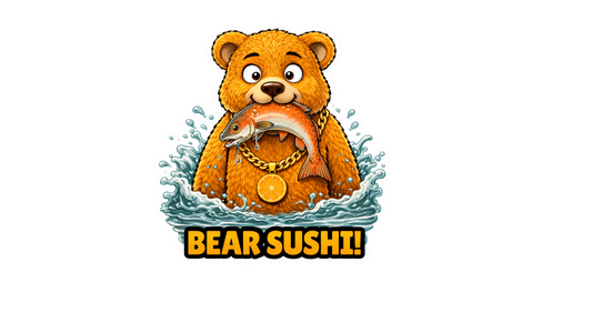 Dosey Bear™ Sushi Sticker – Funny Bear Eating Fish Vinyl Sticker, Cute Food Pun Decal, Cartoon Bear Art, Sushi Lover Gift
