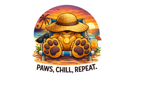 Paws Chill Repeat Sticker – Cute Beach Dosey Bear™ Vinyl Sticker, Relaxing Summer Aesthetic Decal, Chill Vibes Cartoon Bear, Vacation Sticker