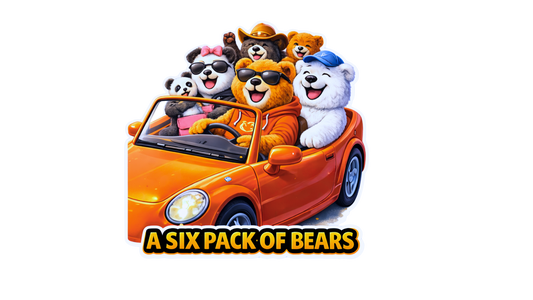 A Six Pack of Bears Sticker – Funny Bear Pun Vinyl Sticker, Dosey Bear™ Friends Car Decal, Road Trip Cartoon Sticker, Humor Gift