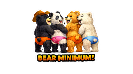 Bear Minimum Sticker – Funny Dosey Bear™ & Friends Pun Vinyl Sticker, Cute Animal Humor Decal