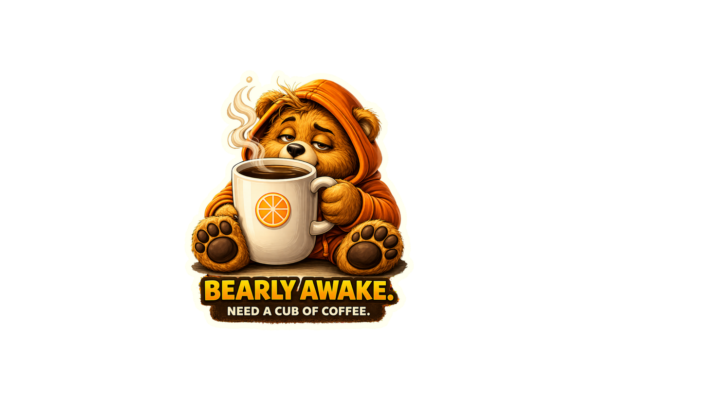 Bearly Awake Coffee Sticker – Funny Dosey Bear™ Coffee Vinyl Sticker, Cute Morning Humor Decal, Coffee Lover Gift, Tired Bear Sticker