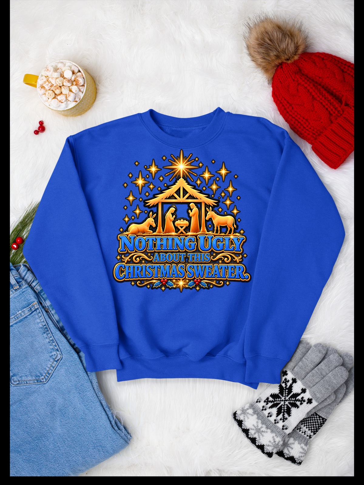 Faith Based Christmas Sweater with a Nativity Scene!