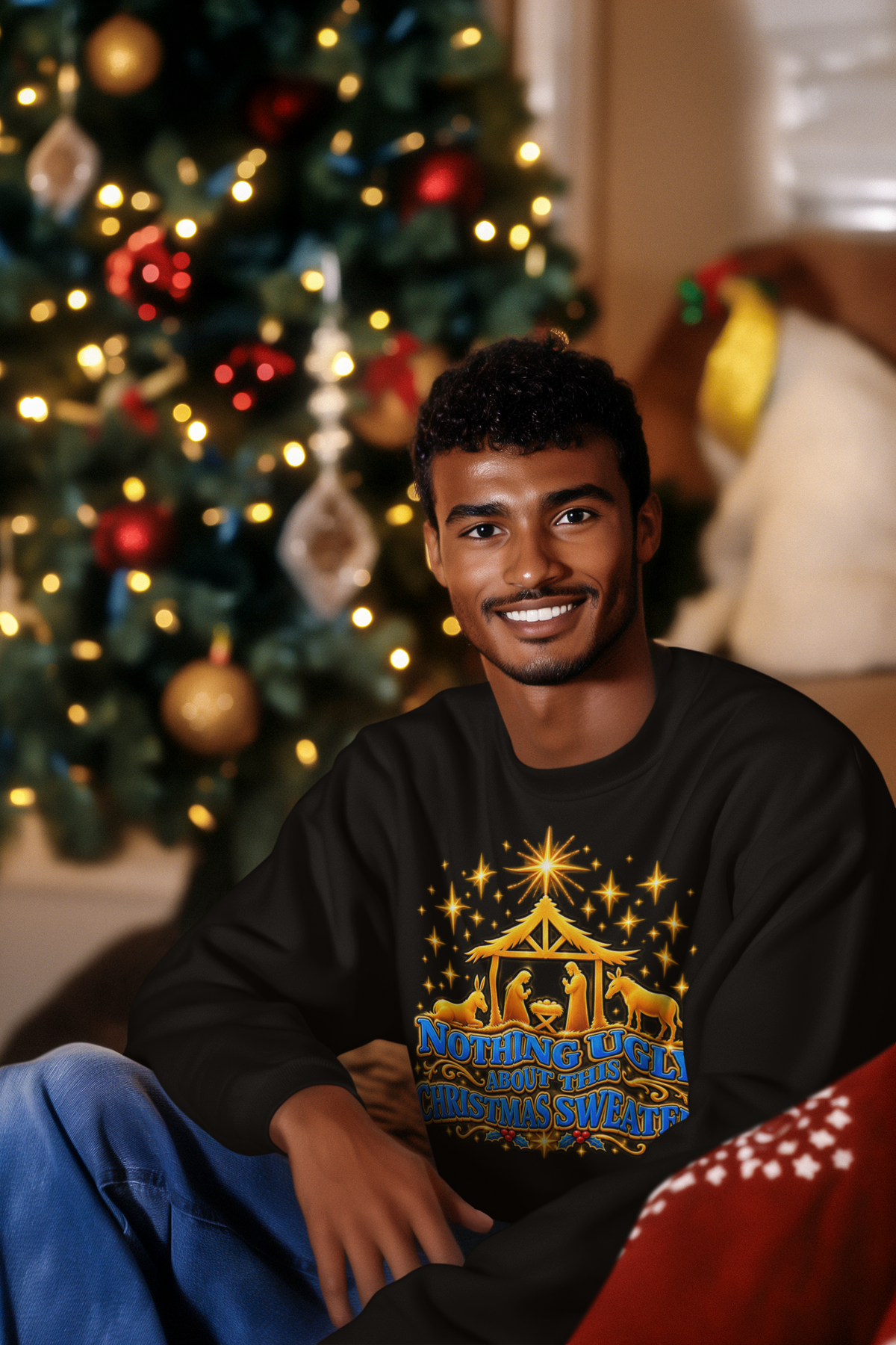 Faith Based Christmas Sweater with a Nativity Scene!