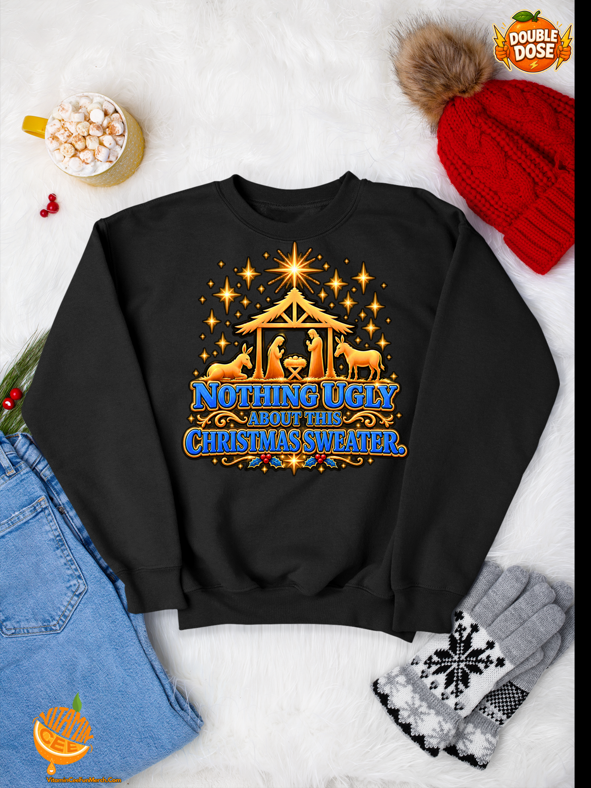 Faith Based Christmas Sweater with a Nativity Scene!