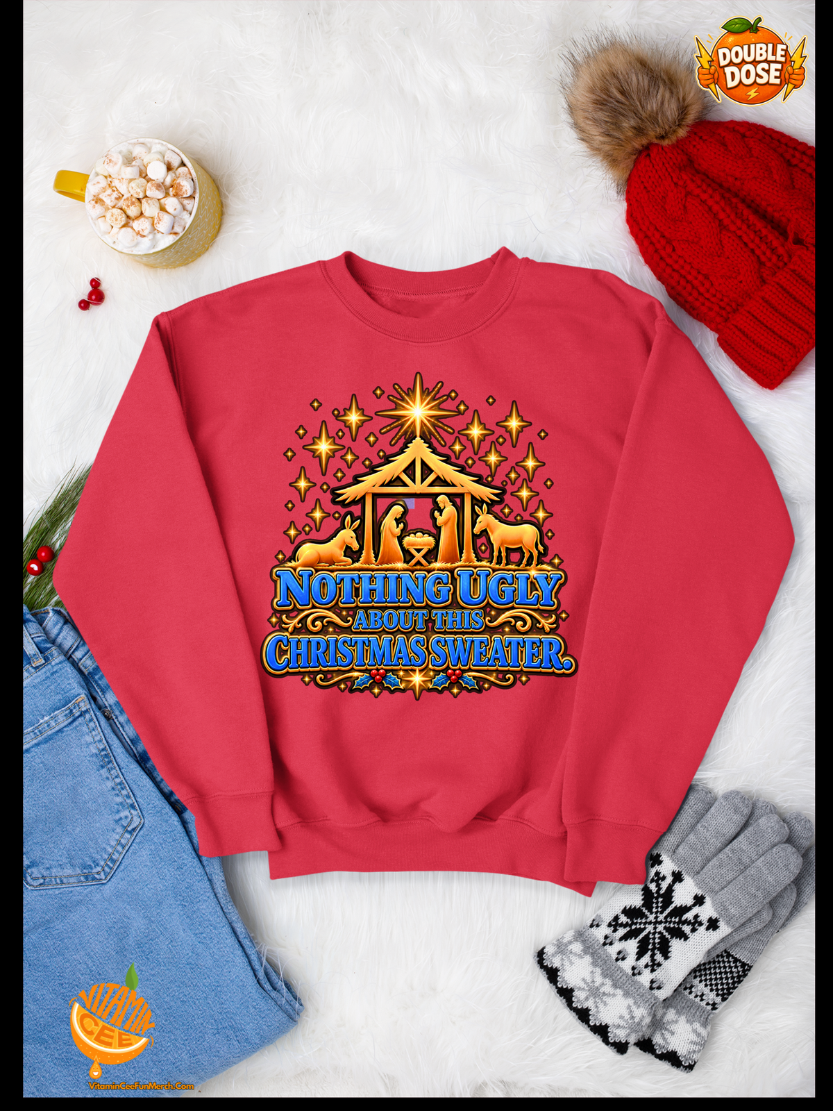 Faith Based Christmas Sweater with a Nativity Scene!