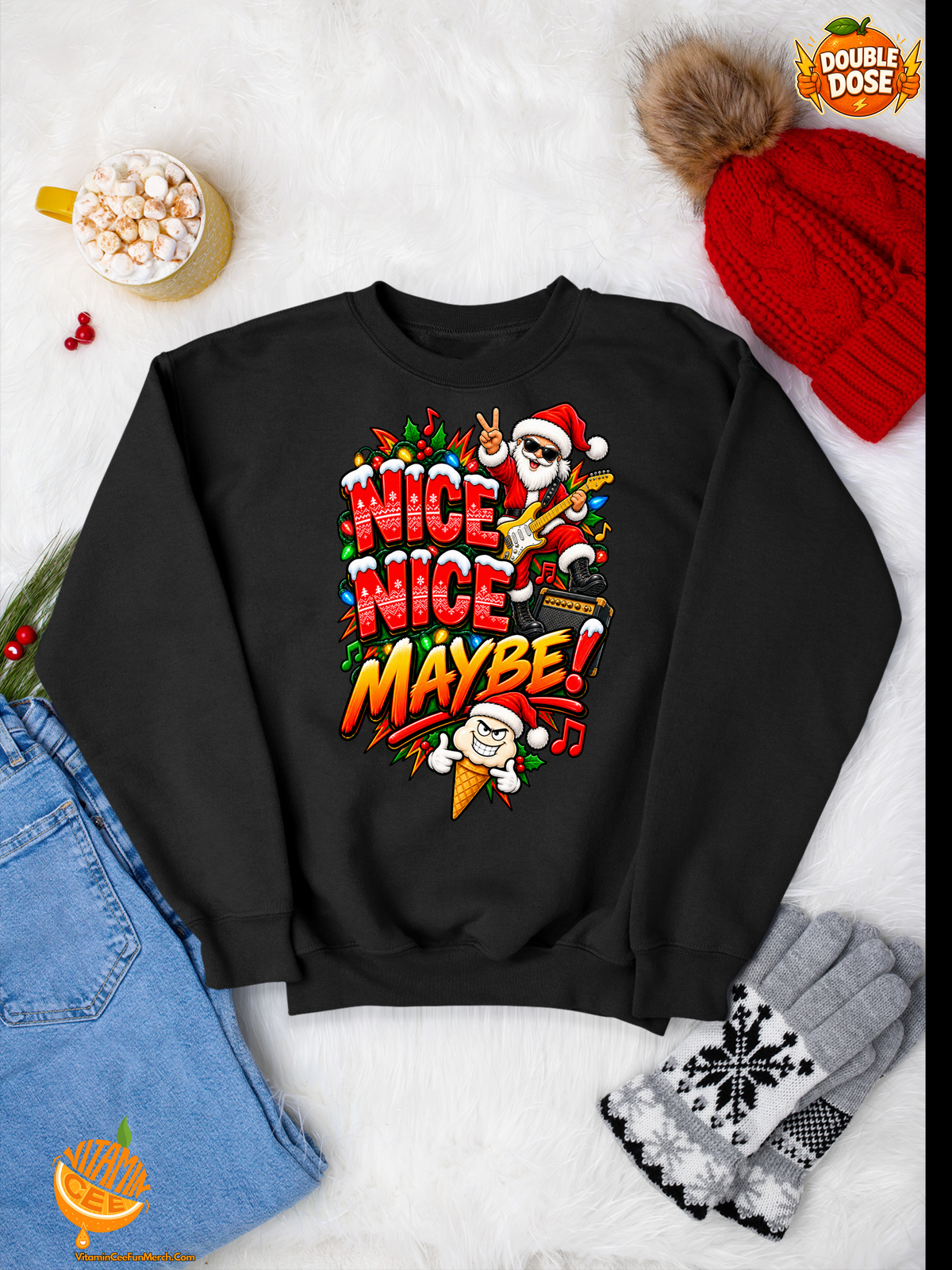Nice Nice Maybe Christmas Sweatshirt – Funny Santa Holiday Crewneck | Christmas Party Sweater