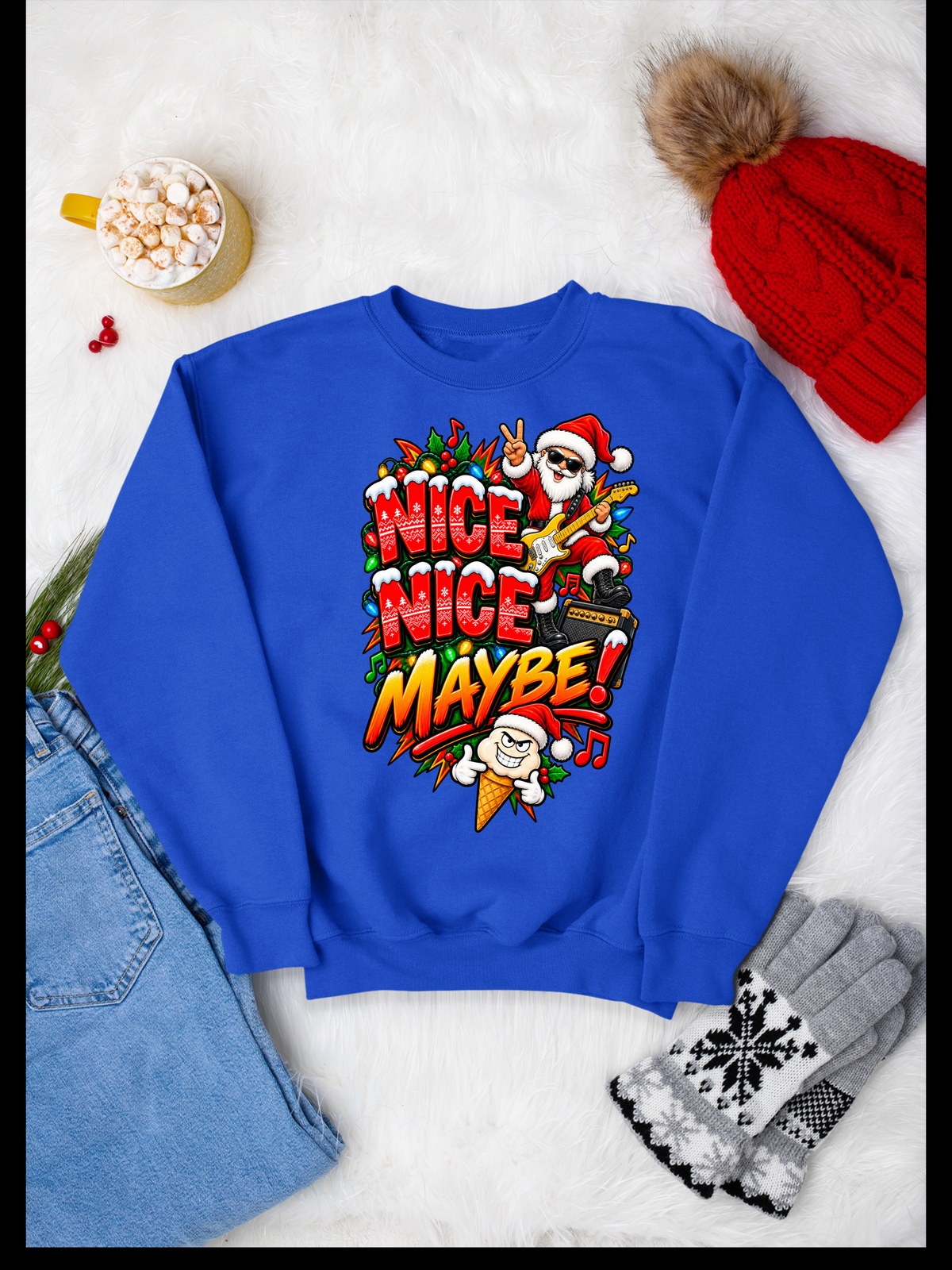 Nice Nice Maybe Christmas Sweatshirt – Funny Santa Holiday Crewneck | Christmas Party Sweater