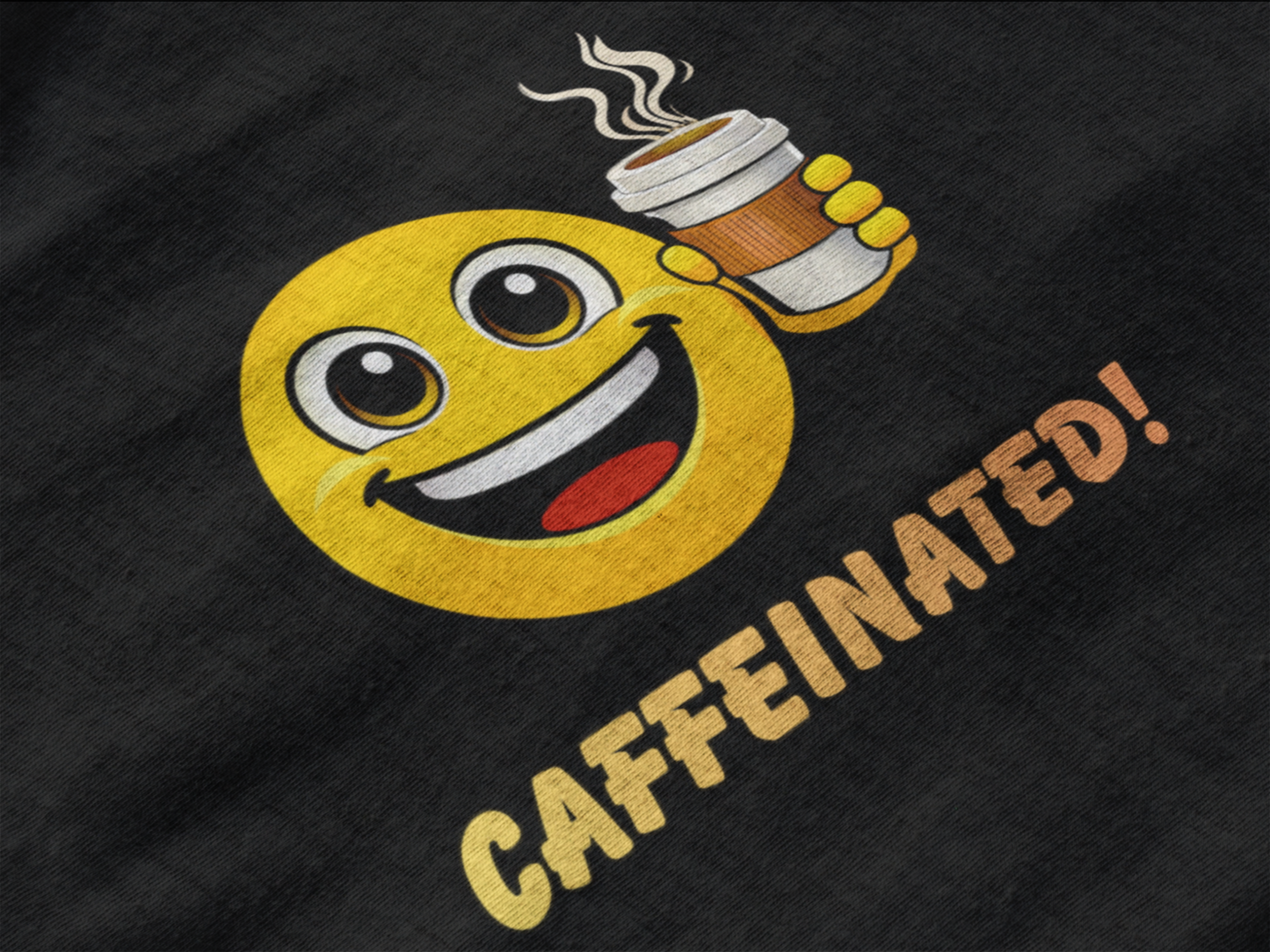 Caffeinated! Coffee Emoji T-Shirt – Funny Happy Face Graphic Tee