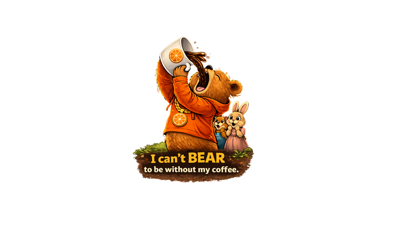 I Can’t Bear to Be Without My Coffee Sticker – Funny Coffee Dosey Bear™ Vinyl Sticker, Cute Caffeine Lover Decal, Humor Coffee Gift