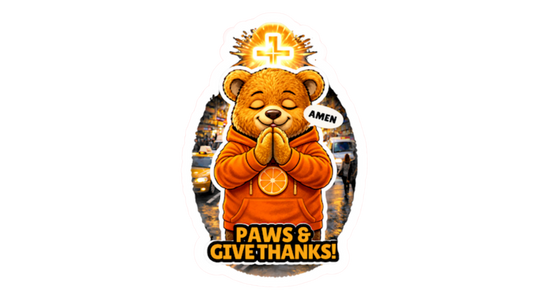 Paws & Give Thanks Sticker – Faith Dosey Bear™ Vinyl Sticker, Inspirational Christian Decal, Cute Prayer Bear Sticker, Gratitude Gift
