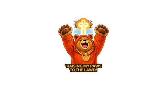 Raising My Paws to the Lawd Sticker – Funny Faith Dosey Bear™ Vinyl Sticker, Christian Praise Decal, Cute Worship Bear Sticker, Inspirational Gift