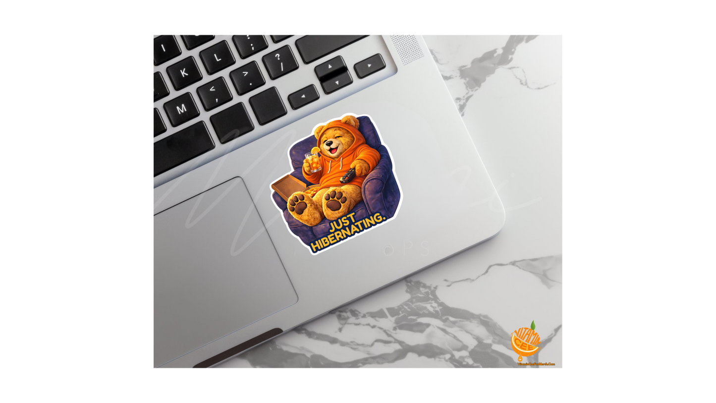 Just Hibernating Dosey Bear™ Sticker – Funny Lazy Bear Vinyl Sticker, Cozy Couch Cartoon Decal, Cute Animal Sticker, Relaxing Vibes, Gift Idea