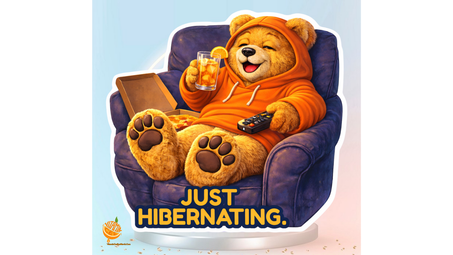 Just Hibernating Dosey Bear™ Sticker – Funny Lazy Bear Vinyl Sticker, Cozy Couch Cartoon Decal, Cute Animal Sticker, Relaxing Vibes, Gift Idea