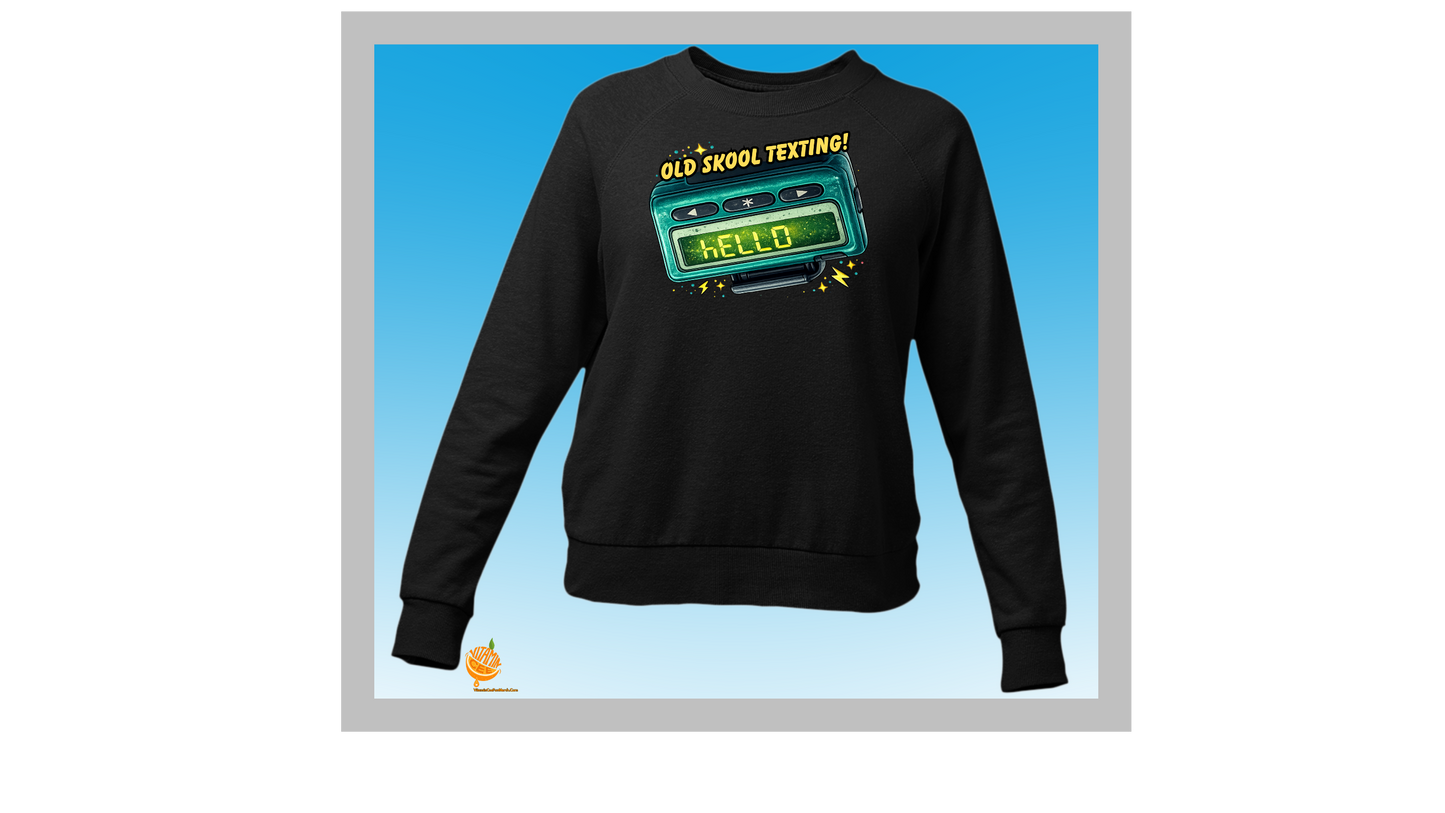 Old Skool Text Pager Sweatshirt – Retro Beeper “Hello” Graphic Crewneck | 90s Throwback