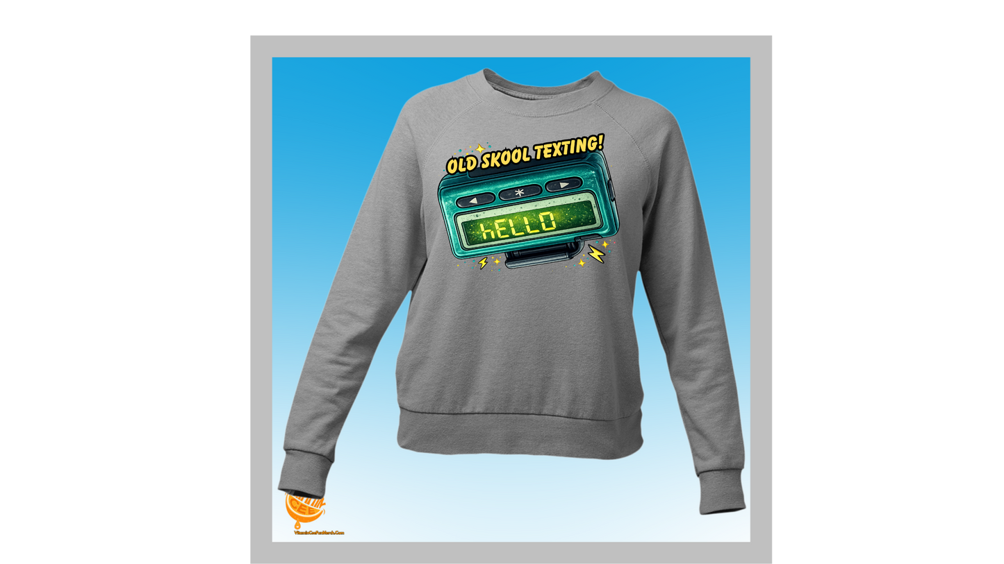 Old Skool Text Pager Sweatshirt – Retro Beeper “Hello” Graphic Crewneck | 90s Throwback