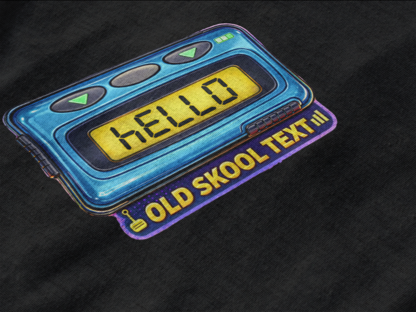 Old Skool Text Pager Shirt – Retro Beeper “Hello” Graphic Tee | 90s Nostalgia Shirt