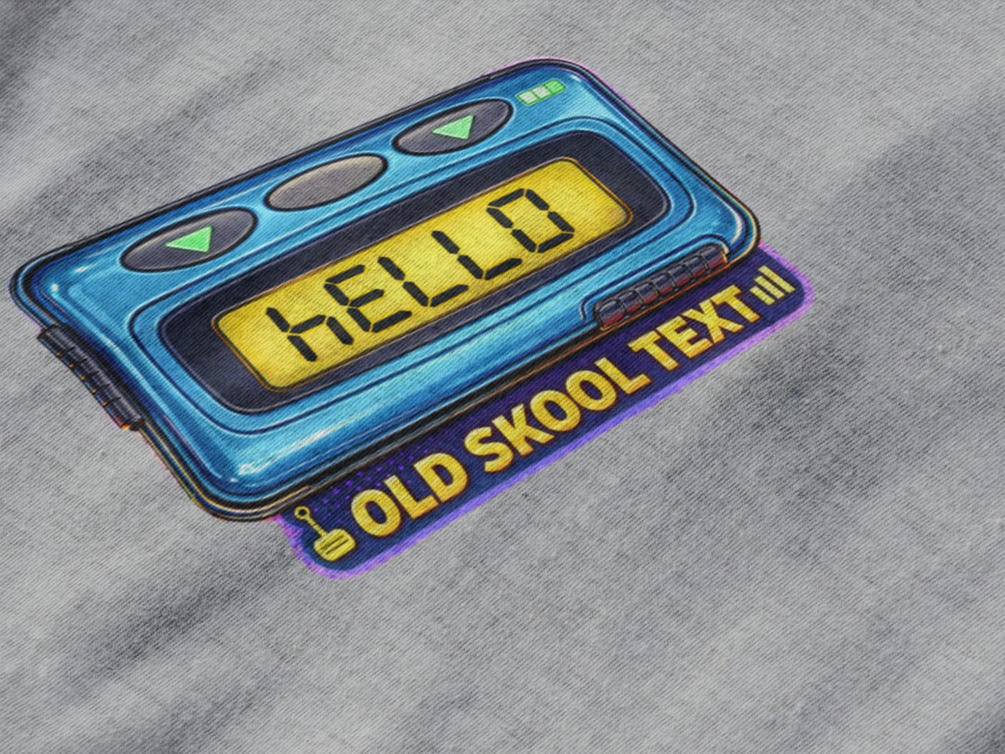 Old Skool Text Pager Shirt – Retro Beeper “Hello” Graphic Tee | 90s Nostalgia Shirt