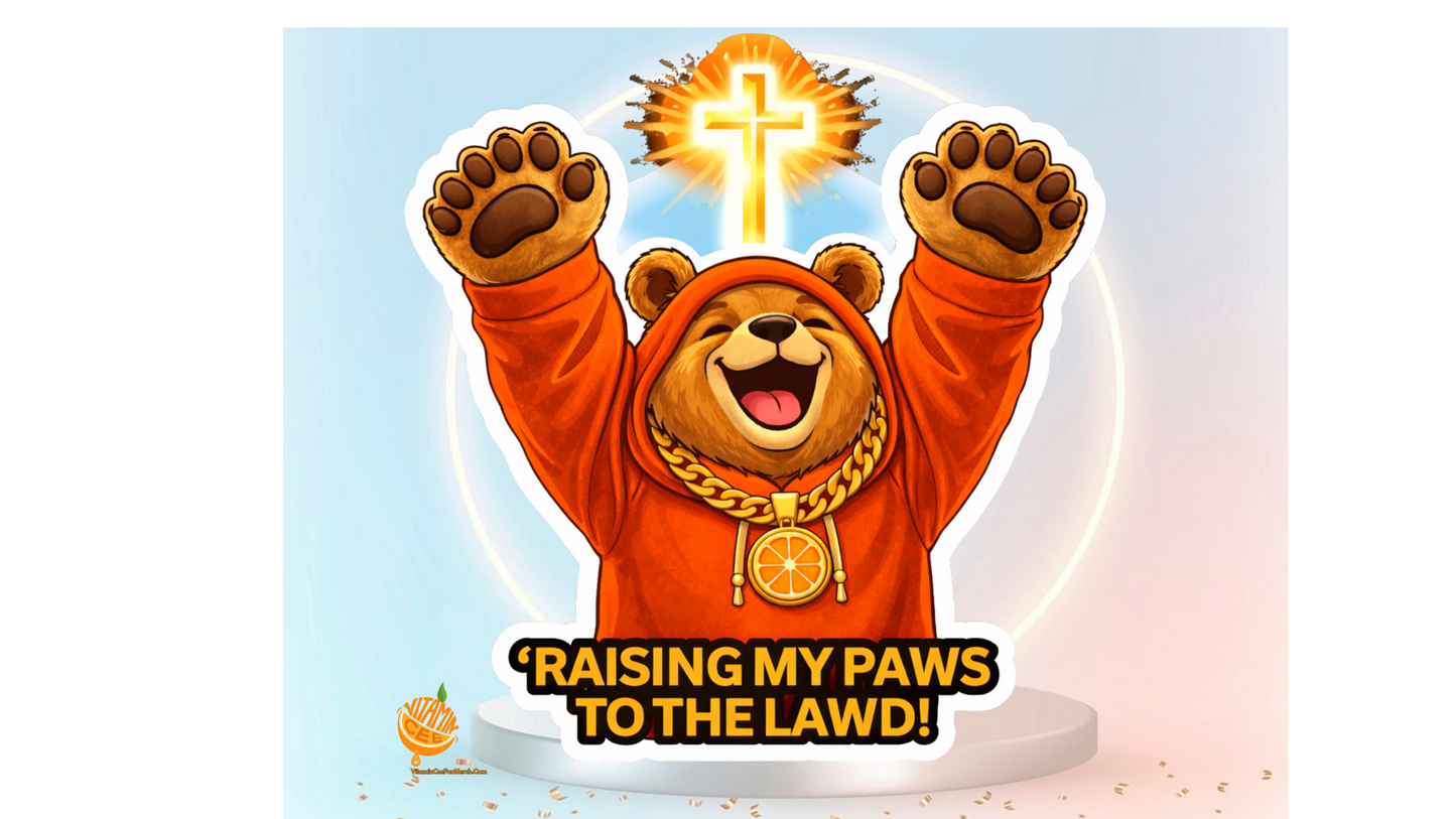 Raising My Paws to the Lawd Sticker – Funny Faith Dosey Bear™ Vinyl Sticker, Christian Praise Decal, Cute Worship Bear Sticker, Inspirational Gift