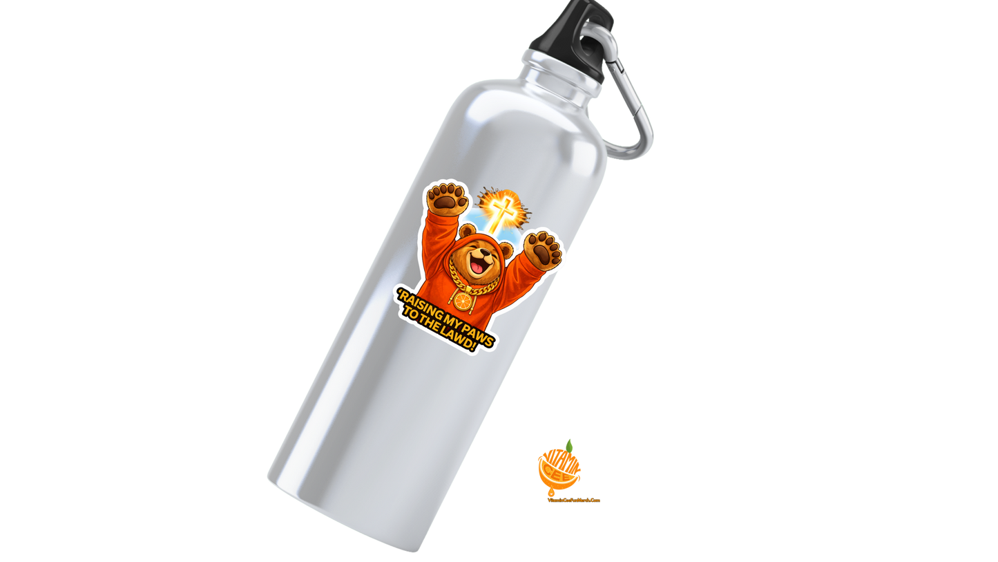 Raising My Paws to the Lawd Sticker – Funny Faith Dosey Bear™ Vinyl Sticker, Christian Praise Decal, Cute Worship Bear Sticker, Inspirational Gift