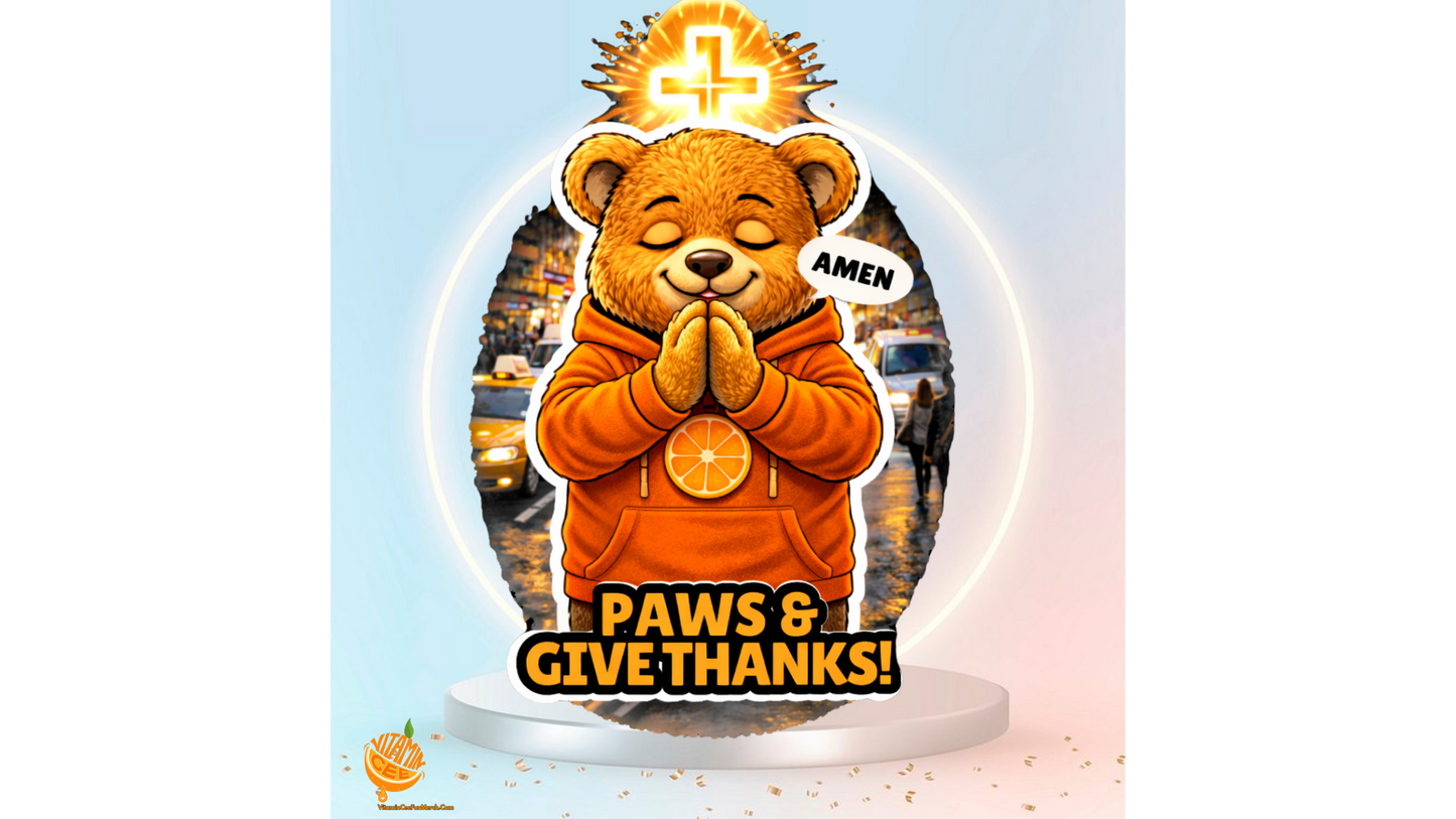 Paws & Give Thanks Sticker – Faith Dosey Bear™ Vinyl Sticker, Inspirational Christian Decal, Cute Prayer Bear Sticker, Gratitude Gift