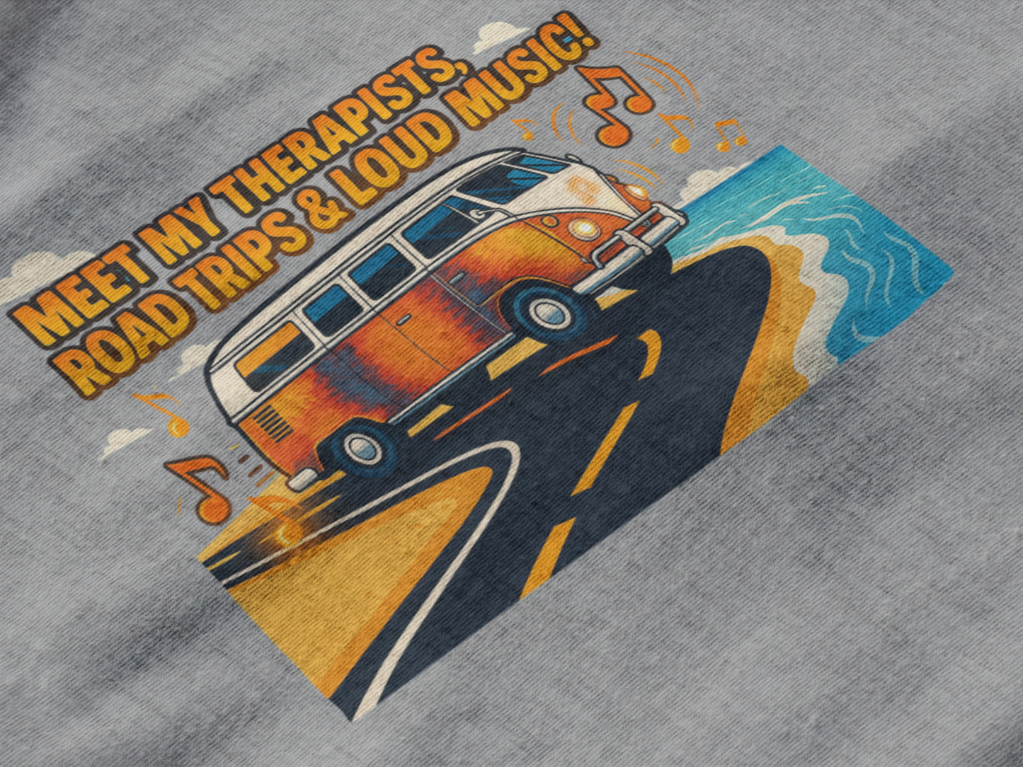 Road Trips & Loud Music Shirt – Funny Travel Therapy T-Shirt