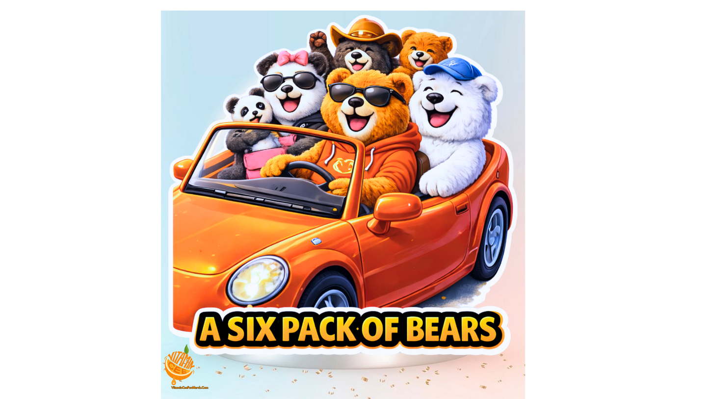 A Six Pack of Bears Sticker – Funny Bear Pun Vinyl Sticker, Dosey Bear™ Friends Car Decal, Road Trip Cartoon Sticker, Humor Gift