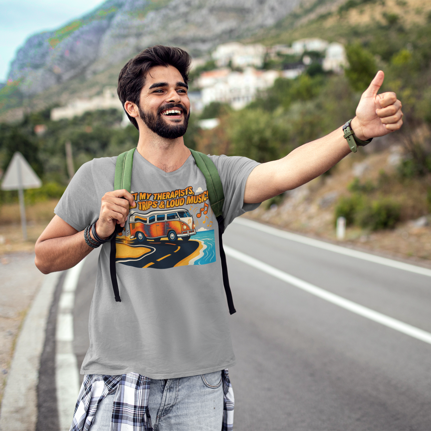 Road Trips & Loud Music Shirt – Funny Travel Therapy T-Shirt